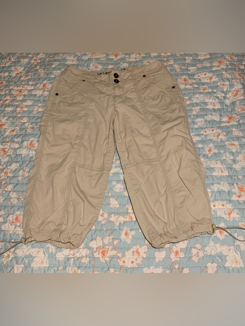dressbarn Beige Cargo Bermuda Shorts - Drawstring Hem
